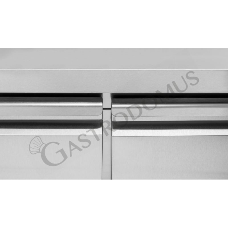 Mesa Refrigerada para gastronomía 5 cajones 2 puertas 700 mm -2°C/+8°C, peto trasero