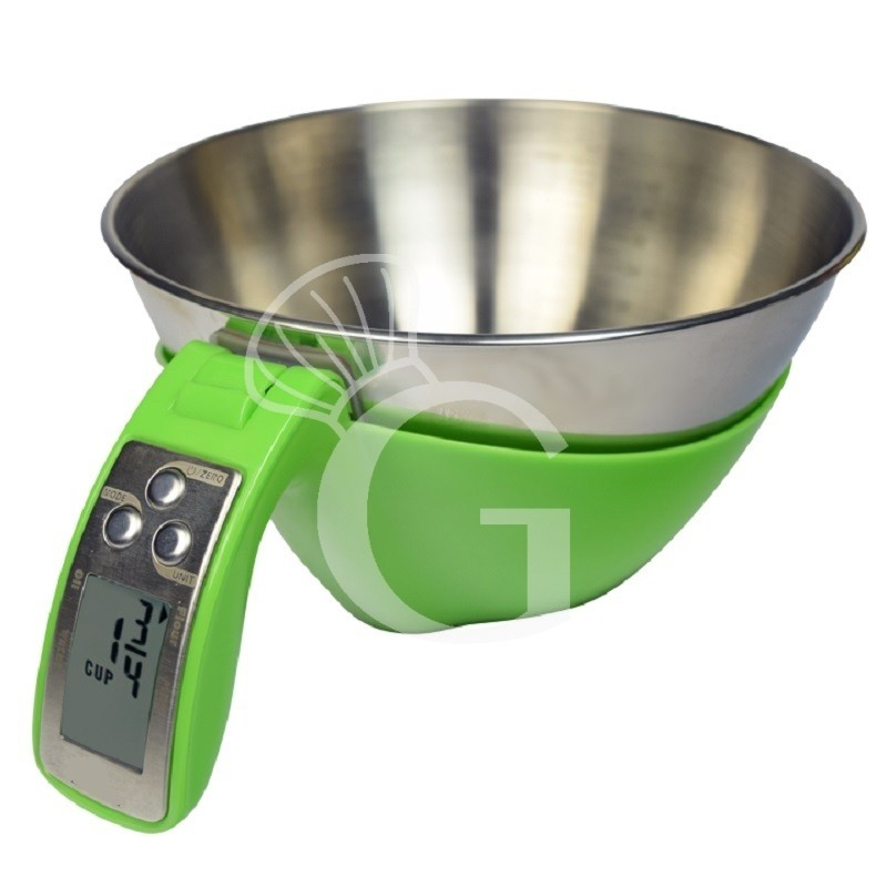 Balanza de cocina cubeta de acero inoxidable pantalla LCD capacidad 5 Kg L 110 mm x diámetro 210 mm x A 115 mm Balanza de cocina cubeta de acero inoxidable pantalla LCD capacidad 5 Kg L 110 mm x diámetro 210 mm x A 115 mm