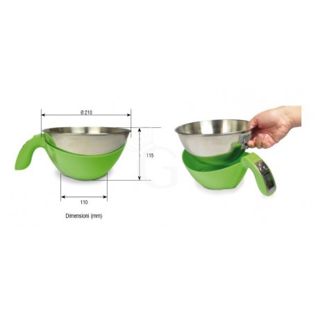 Balanza de cocina cubeta de acero inoxidable pantalla LCD capacidad 5 Kg L 110 mm x diámetro 210 mm x A 115 mm Balanza de cocina cubeta de acero inoxidable pantalla LCD capacidad 5 Kg L 110 mm x diámetro 210 mm x A 115 mm