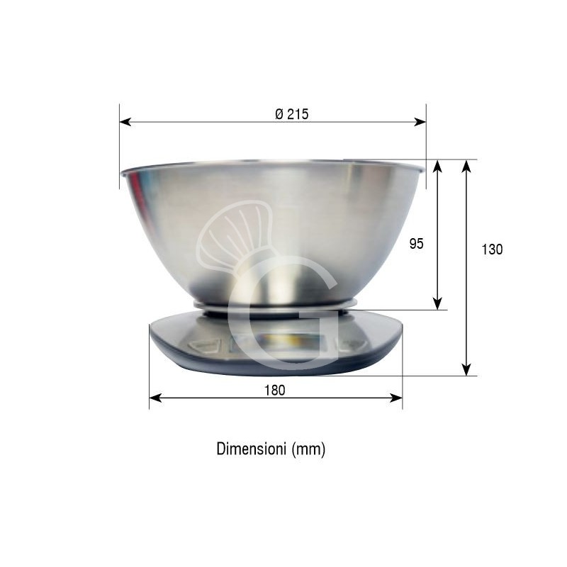 Balanza de cocina con pantalla LCD capacidad 5 kg plato L 180 mm x diámetro 215 mm x A 130 mm