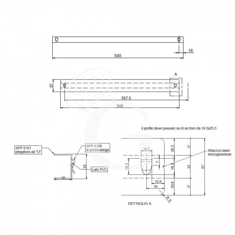 Par de guías de acero inoxidable en forma de "U" para armarios refrigerados 600/1200 litros