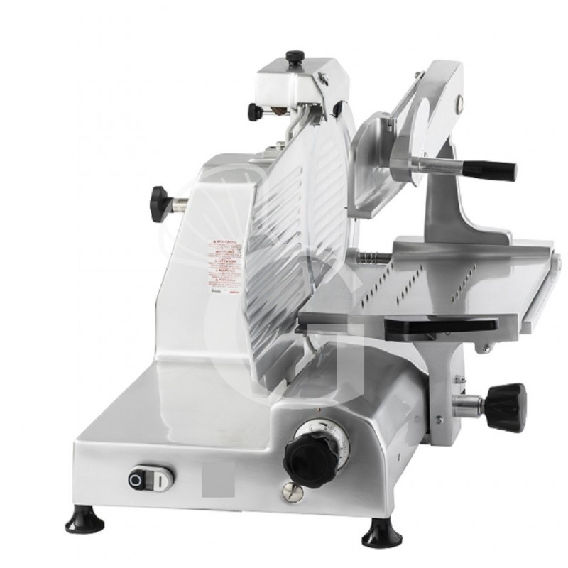 Cortadora de fiambre profesional vertical de aluminio, diámetro de cuchilla 300 mm, carro desmontable