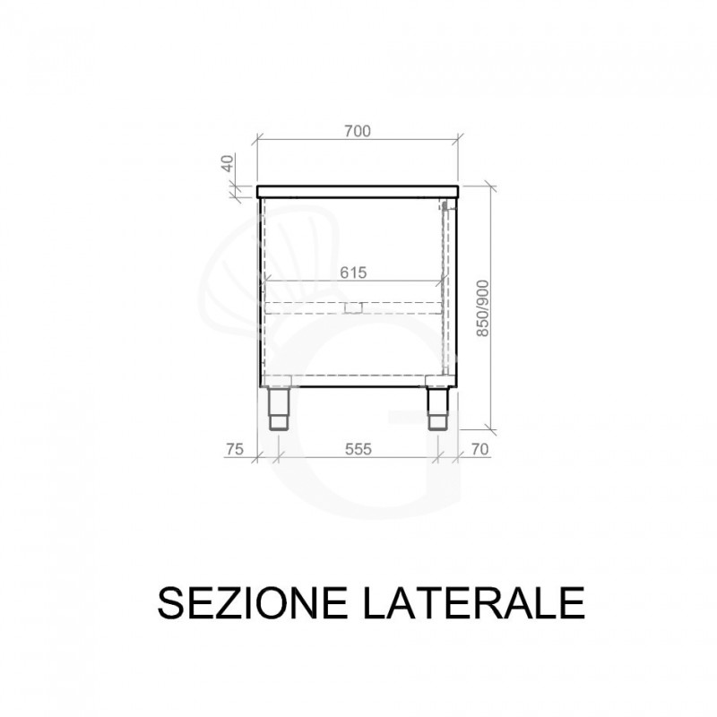 Mesa mural de acero inoxidable 2 puertas correderas L 1000 mm x P 700 mm x A 850 mm