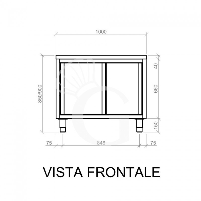 Mesa mural de acero inoxidable 2 puertas correderas L 1000 mm x P 700 mm x A 850 mm