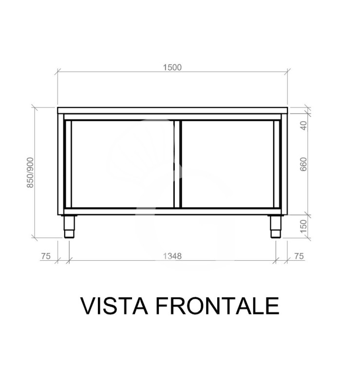 Mesa mural de acero inoxidable 2 puertas correderas L 1500 mm x P 700 mm x A 850 mm