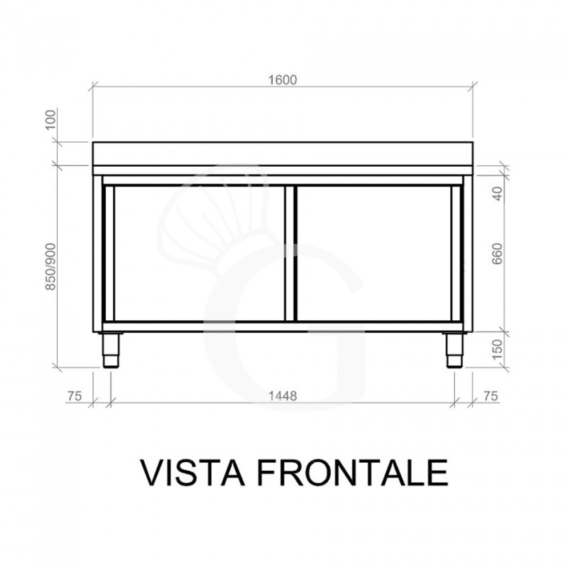 Mesa mural de acero inoxidable 2 puertas correderas y peto L 1600 mm x P 600 mm x A 950 mm