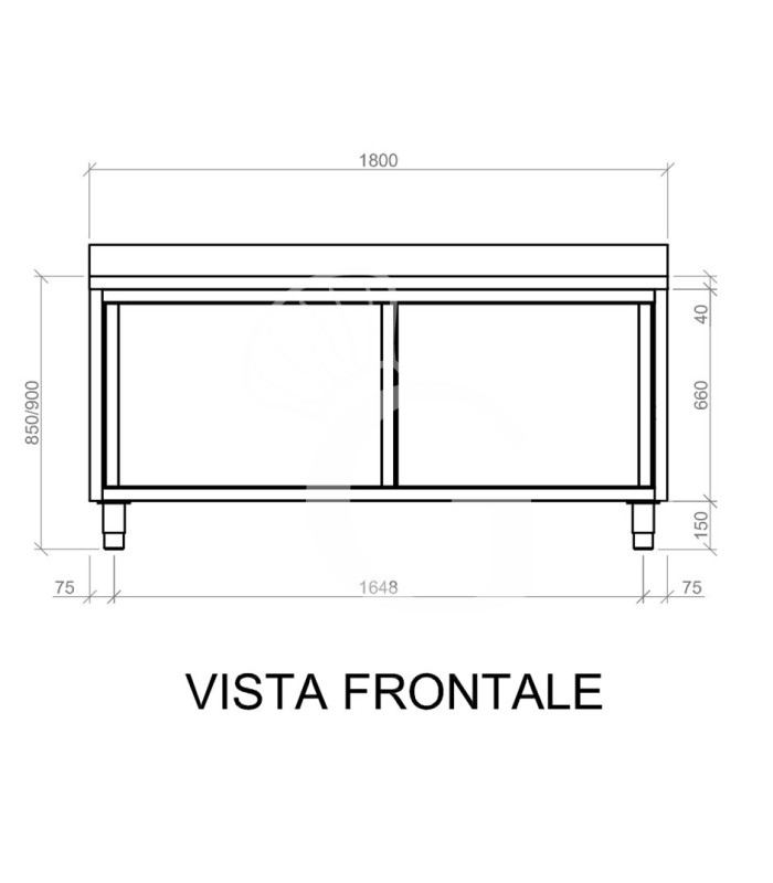 Mesa mural de acero inoxidable 2 puertas correderas y peto L 1800 mm x P 800 mm x A 950 mm