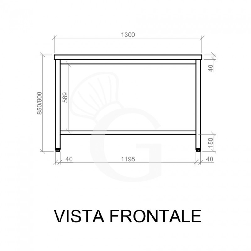 Mesa de acero inoxidable L 1300 mm x P 600 mm x A 850 mm