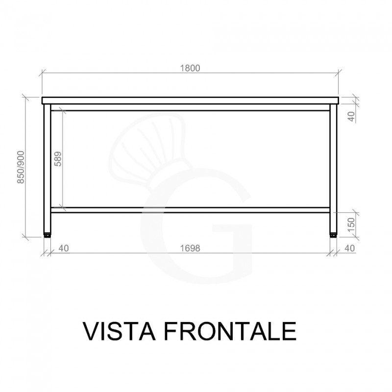 Mesa de acero inoxidable L 1800 mm x P 600 mm x A 850 mm