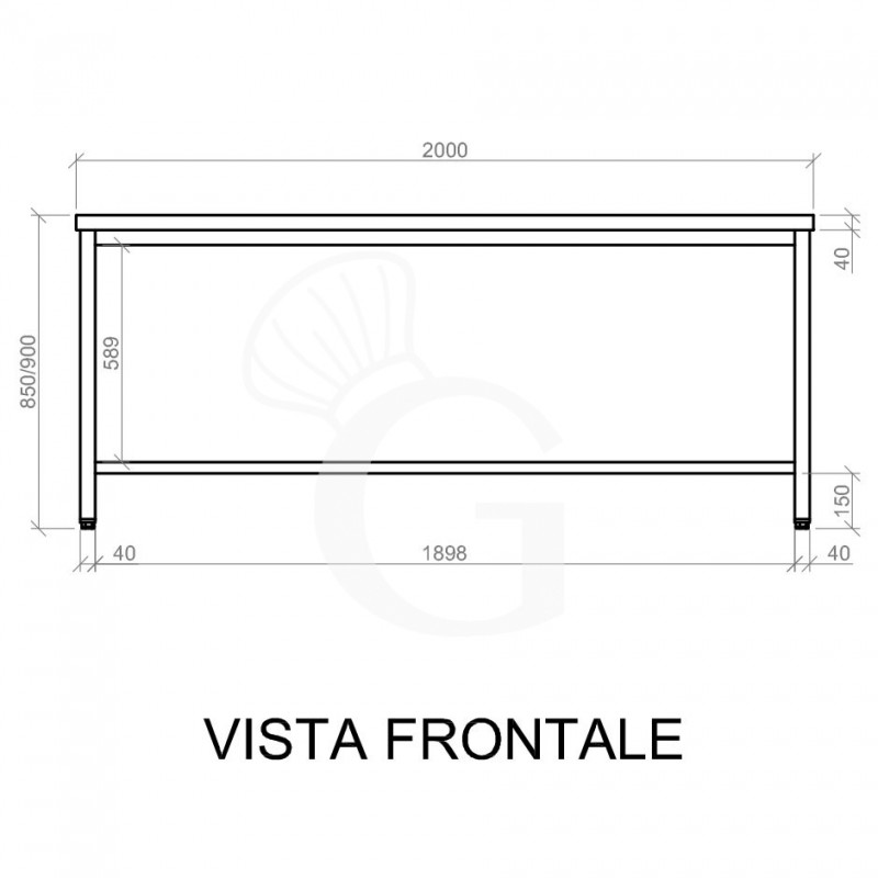 Mesa de acero inoxidable L 2000 mm x P 600 mm x A 850 mm