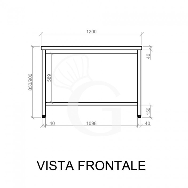 Mesa de acero inoxidable L 1200 mm x P 700 mm x A 850 mm