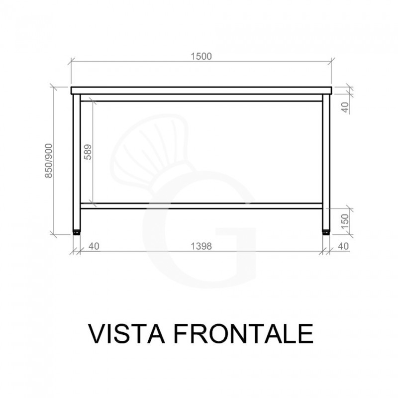 Mesa de acero inoxidable L 1500 mm x P 700 mm x A 850 mm