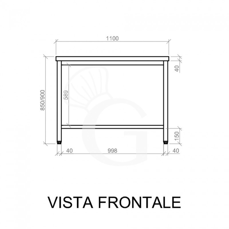 Mesa de acero inoxidable L 1100 mm x P 800 mm x A 850 mm
