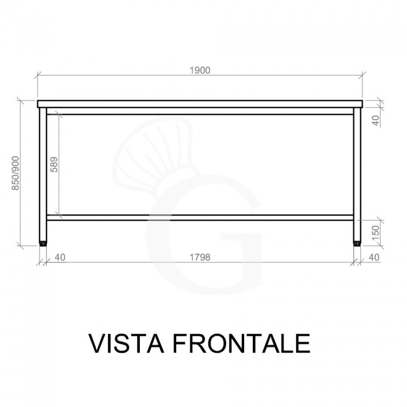 Tavolo inox L 1900 mm x P 800 mm x H 850 mm