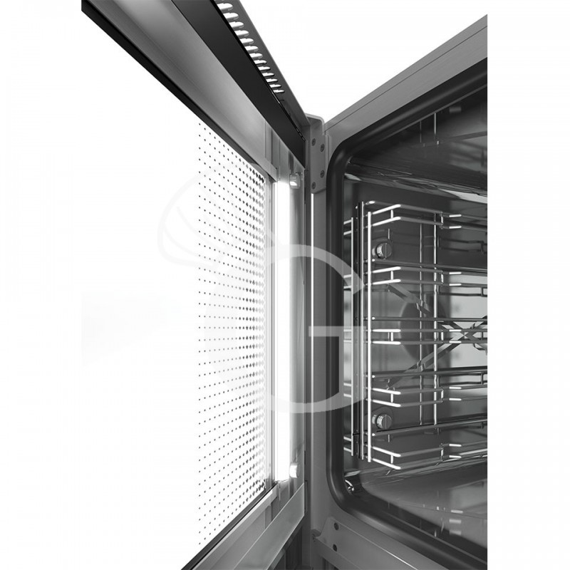 Horno a gas de convección+vapor mixto, pantalla táctil, para 5 bandejas GN1/1 o 600x400 mm con limpieza automática
