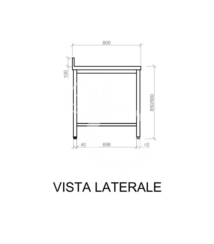 Mesa de acero inoxidable con estante inferior y peto L 1100 mm x P 800 mm x A 950 mm