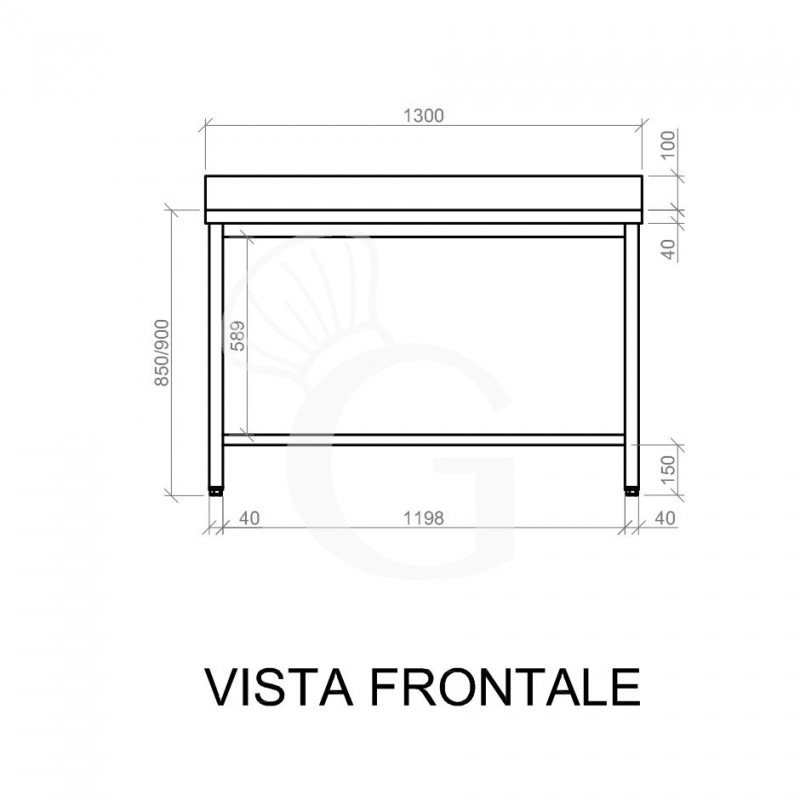 Mesa de acero inoxidable con peto trasero L 1300 mm x P 600 mm x A 950 mm