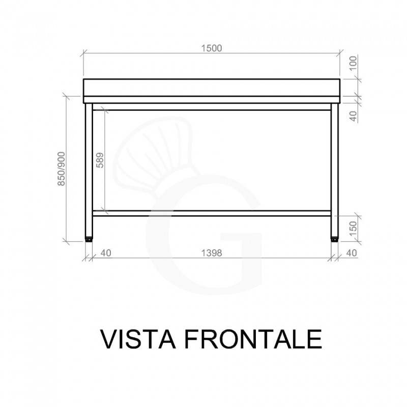 Mesa de acero inoxidable con peto trasero L 1500 mm x P 600 mm x A 950 mm