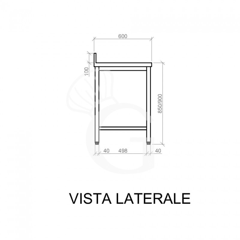 Mesa de acero inoxidable con peto trasero L 1800 mm x P 600 mm x A 950 mm