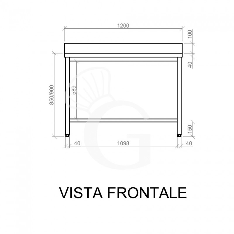 Mesa de acero inoxidable con peto trasero L 1200 mm x P 700 mm x A 950 mm
