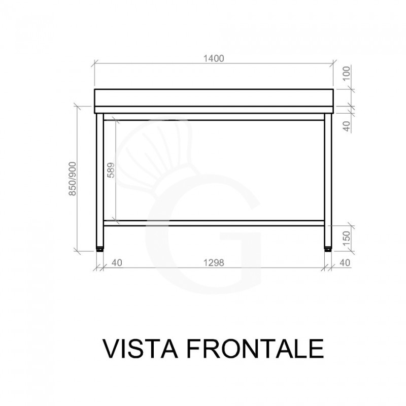Mesa de acero inoxidable con peto trasero L 1400 mm x P 700 mm x A 950 mm