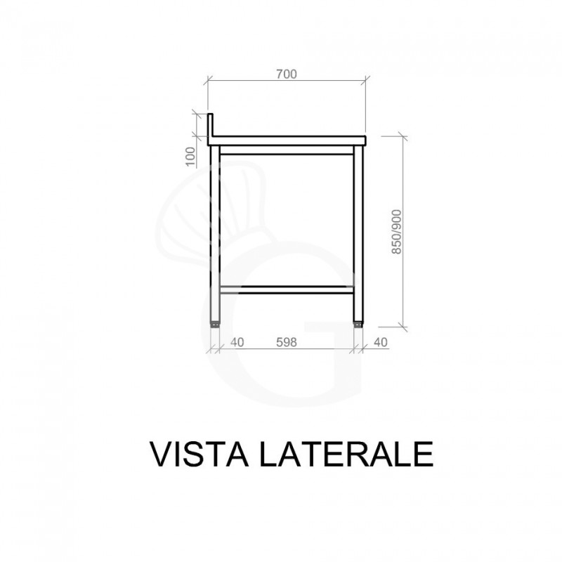Mesa de acero inoxidable con peto trasero L 1500 mm x P 700 mm x A 950 mm