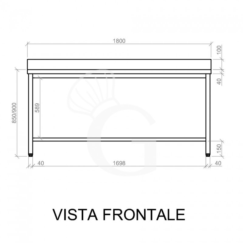 Mesa de acero inoxidable con peto trasero L 1800 mm x P 700 mm x A 950 mm