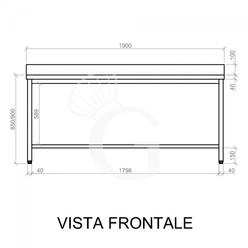 Mesa de acero inoxidable con peto trasero L 1900 mm x P 700 mm x A 950 mm