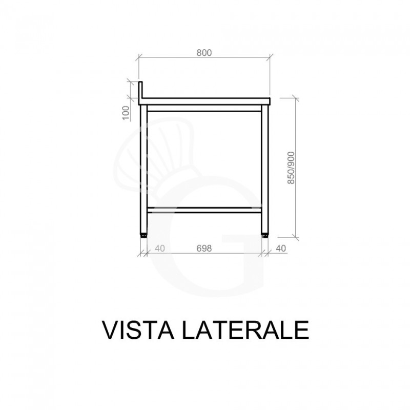 Tavolo inox con alzatina L 1800 mm x P 800 mm x H 950 mm