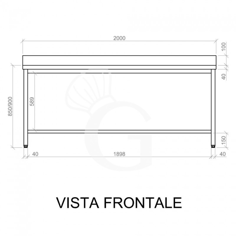 Mesa de acero inoxidable con peto trasero L 2000 mm x P 800 mm x A 950 mm