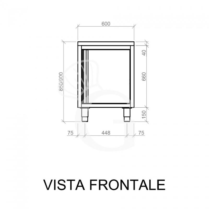 Mesa mural de acero inoxidable 1 puerta batiente L 600 mm x P 700 mm x A 850 mm