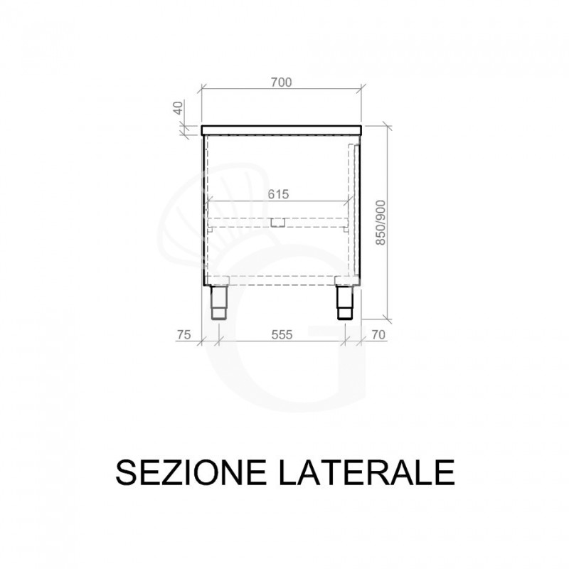 Mesa mural de acero inoxidable 1 puerta batiente L 600 mm x P 700 mm x A 850 mm