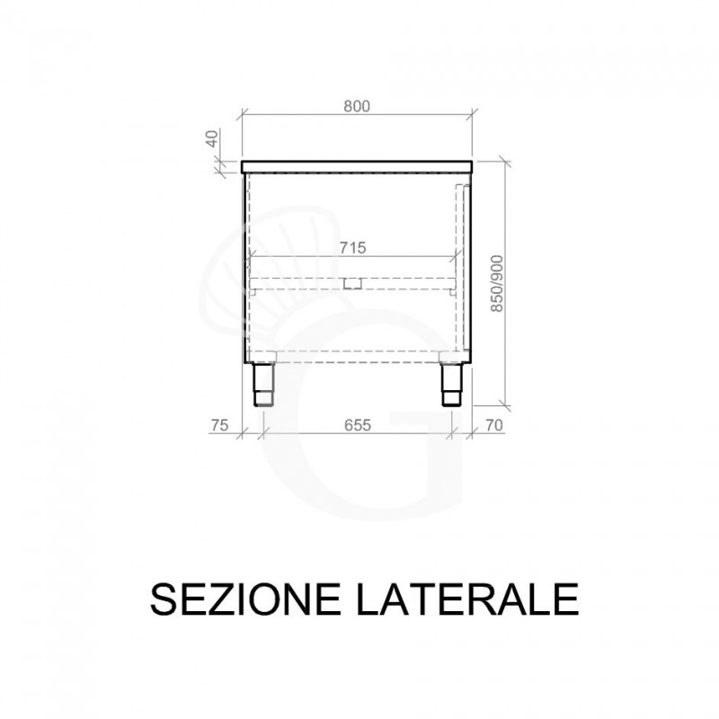 Mesa mural de acero inoxidable 1 puerta batiente L 700 mm x P 800 mm x A 850 mm