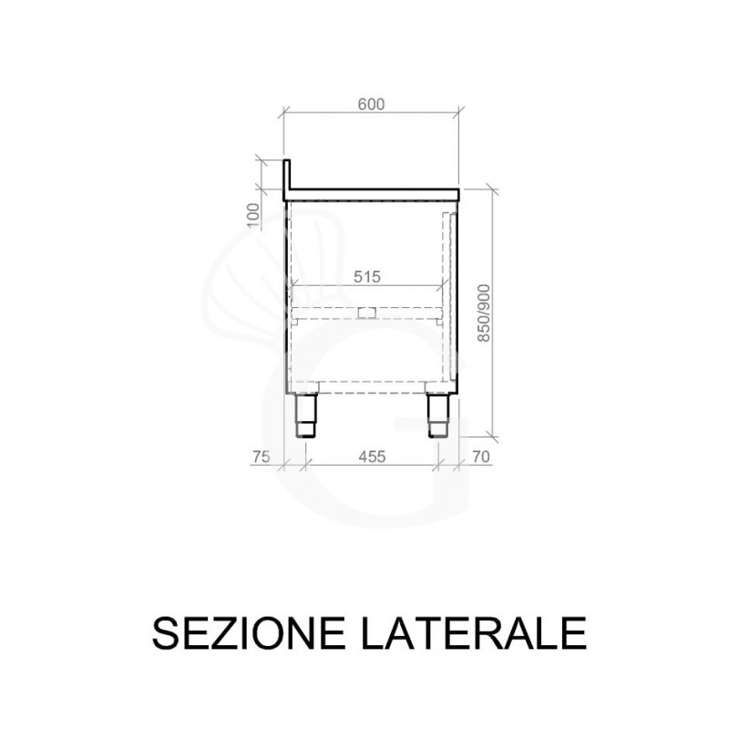 Mesa mural de acero inoxidable 1 puerta batiente y peto L 800 mm x P 600 mm x A 950 mm