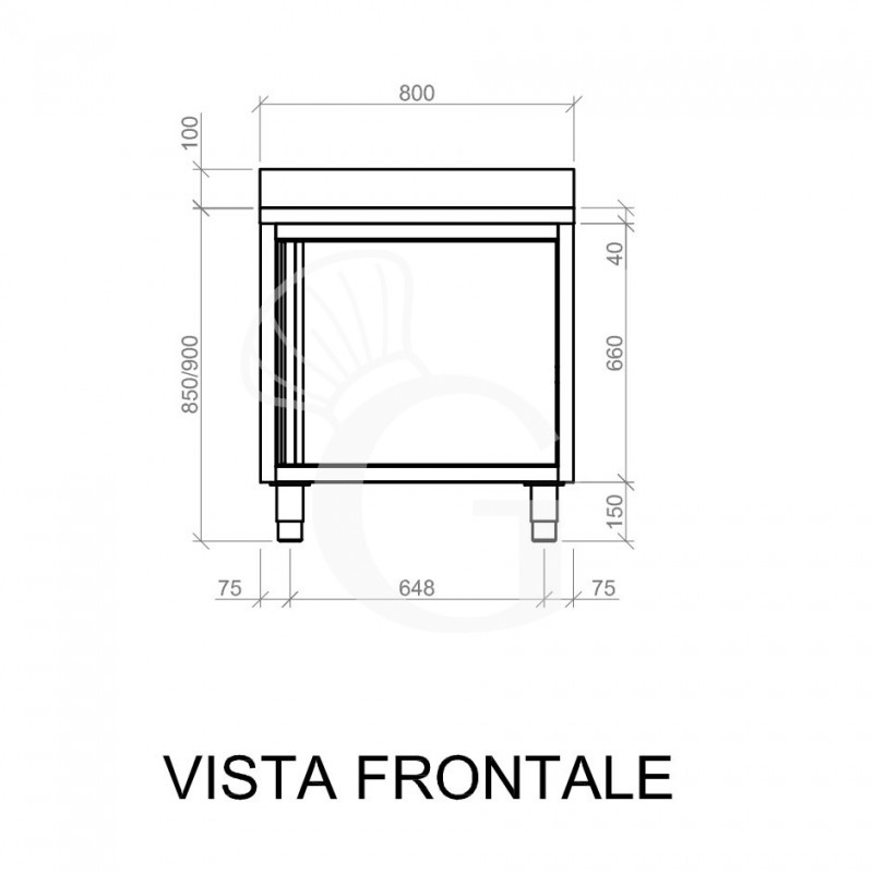 Mesa mural de acero inoxidable 1 puerta batiente y peto L 800 mm x P 600 mm x A 950 mm