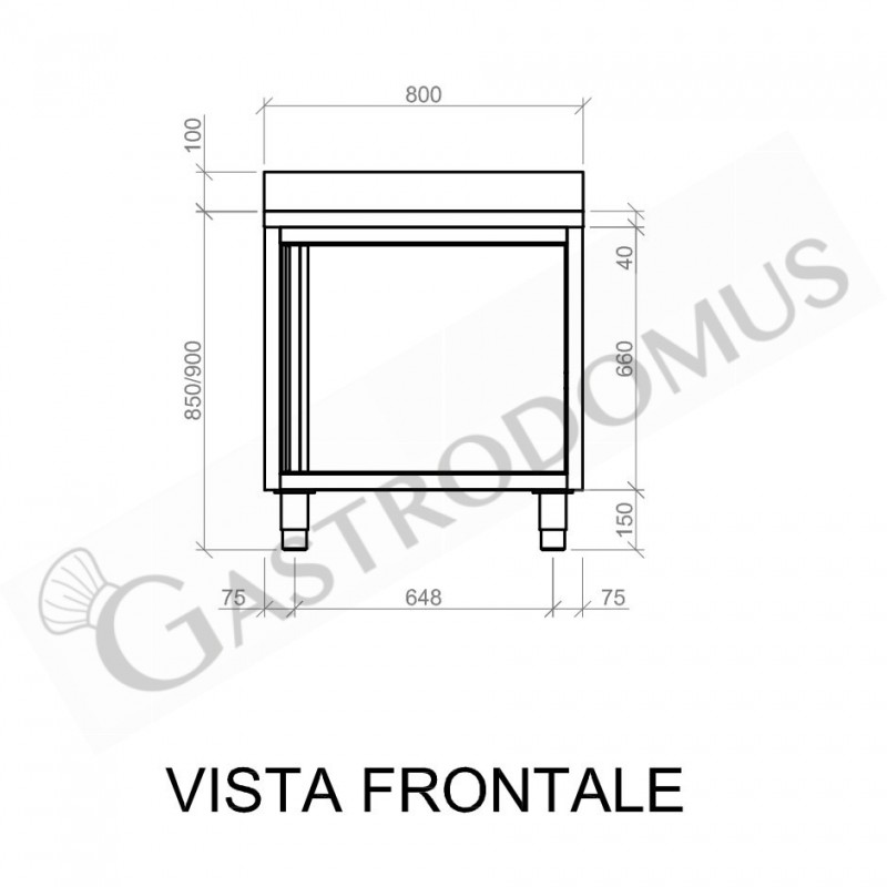 Mesa mural de acero inoxidable 1 puerta batiente y peto L 800 mm x P 800 mm x A 950 mm