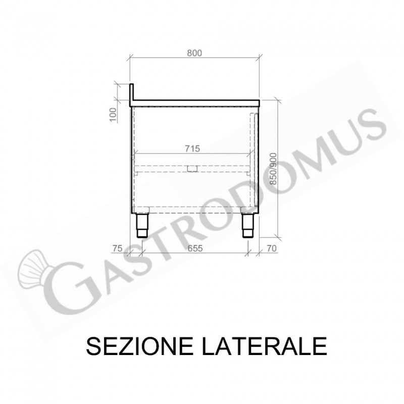 Mesa mural de acero inoxidable 1 puerta batiente y peto L 800 mm x P 800 mm x A 950 mm
