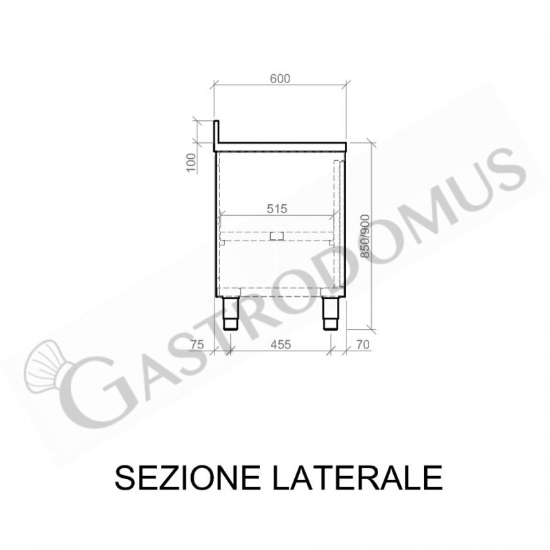 Mesa mural de acero inoxidable 1 puerta batiente y peto L 700 mm x P 600 mm x A 950 mm