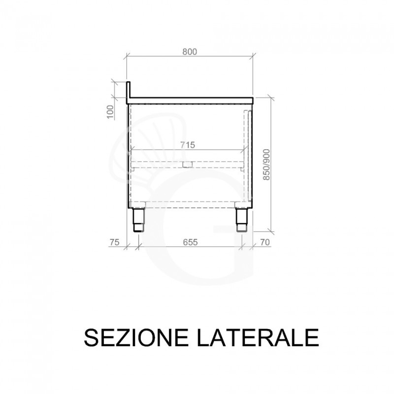 Mesa mural de acero inoxidable 1 puerta batiente y peto L 700 mm x P 800 mm x A 950 mm