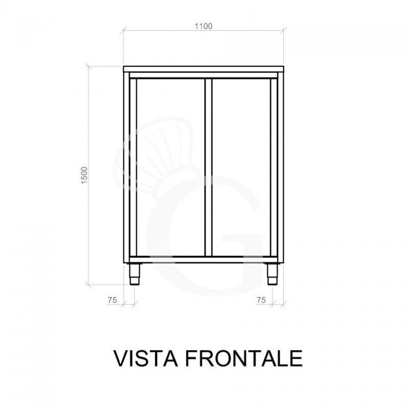 Armario de acero inoxidable con 2 puertas correderas, 2 estantes, L 1100 mm x P 500 mm x A 1500 mm