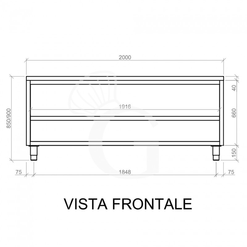 Mesa contrabarra de acero inoxidable con 2 estantes L 2000 mm x P 700 mm x A 850 mm