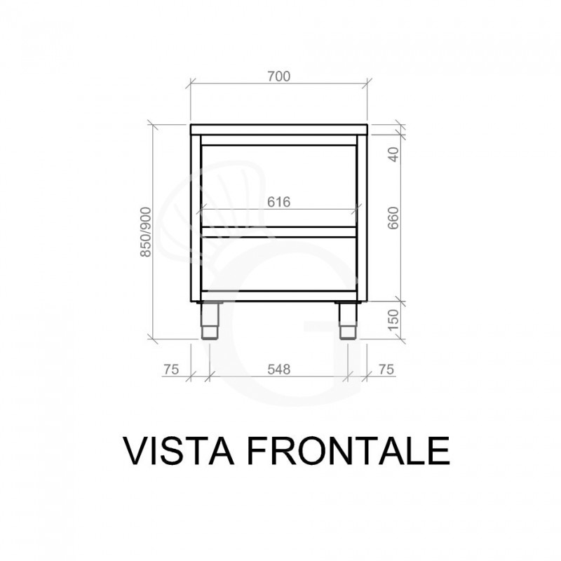 Mesa contrabarra de acero inoxidable con 2 estantes L 2000 mm x P 700 mm x A 850 mm