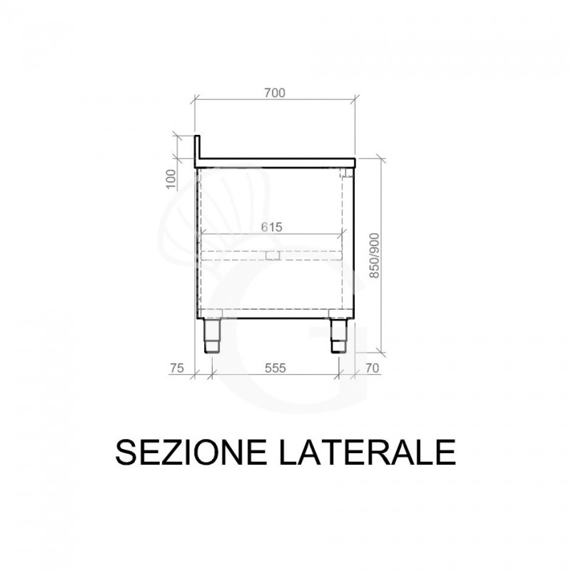 Mesa contrabarra de acero inoxidable con 2 estantes y peto L 1200 mm x P 700 mm x A 950 mm