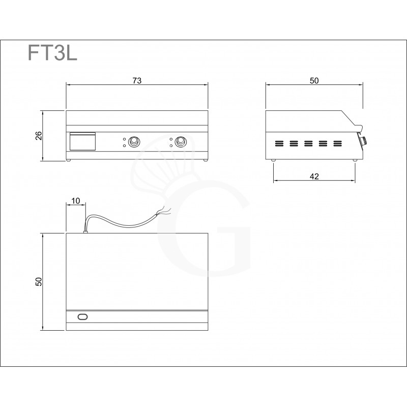 Fry top eléctrico de sobremesa, doble placa lisa 4400 W Monofásico