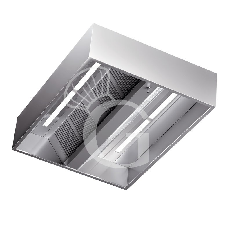 Campana extractora central serie Kubica con motor full optional L 2200 mm x P 1200 mm x A 450 mm