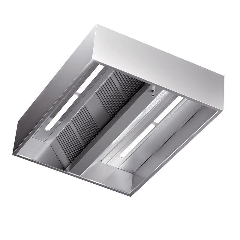 Campana extractora central serie Kubica con motor full optional L 1600 mm x P 1500 mm x A 450 mm