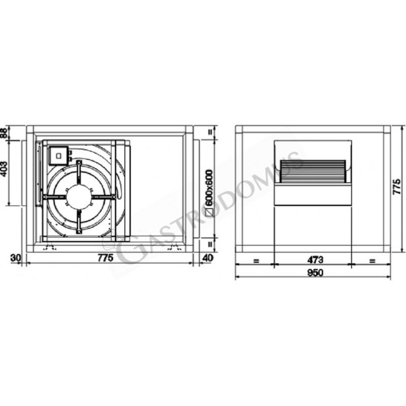 Caja de extracción para campanas de acero galvanizado, 1410 m3/h