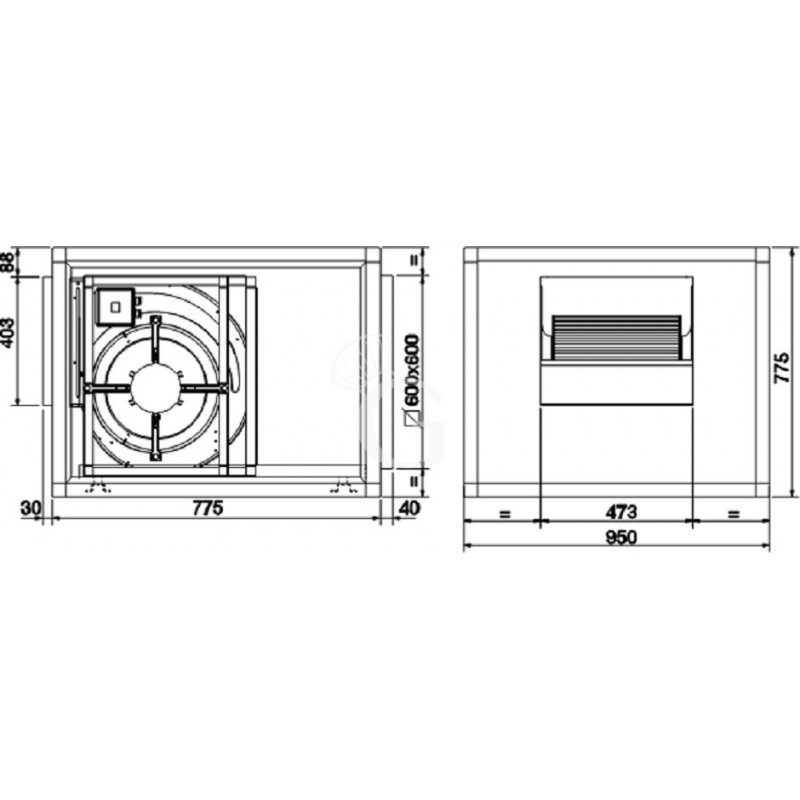 Caja de extracción para campanas de acero galvanizado, 5400 m3/h