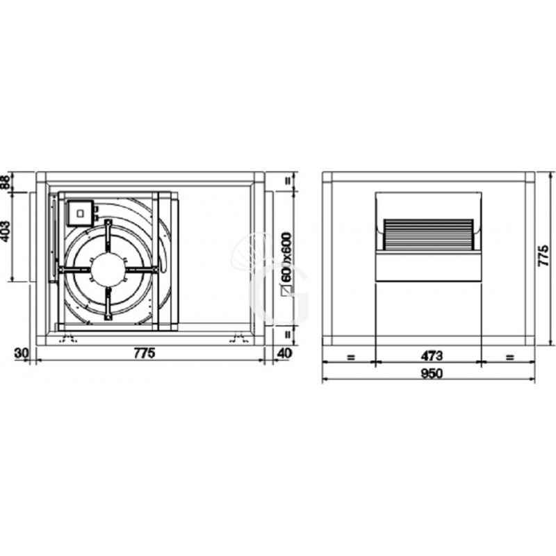 Caja de extracción para campanas de acero galvanizado, 7000 m3/h