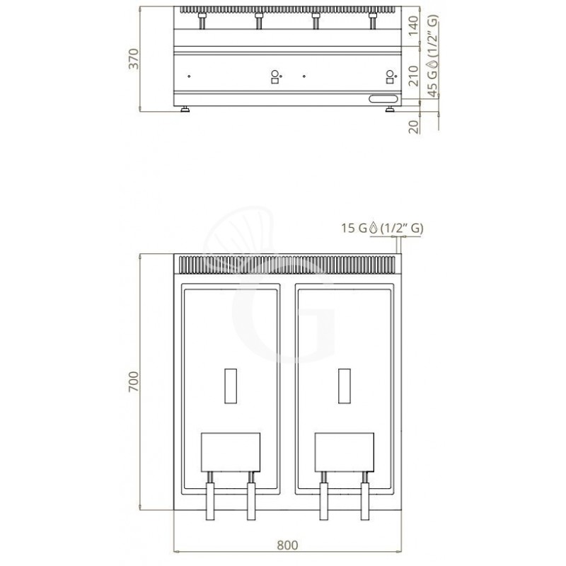 Freidora a gas de sobremesa 2 cubetas -10 LT + 10 LT - 6900 + 6900 W